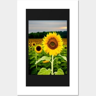 SUNFLOWER FIELD AT DAWN Posters and Art